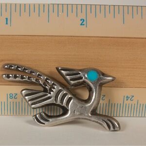 Silver Bird Brooch with Turquoise Accent